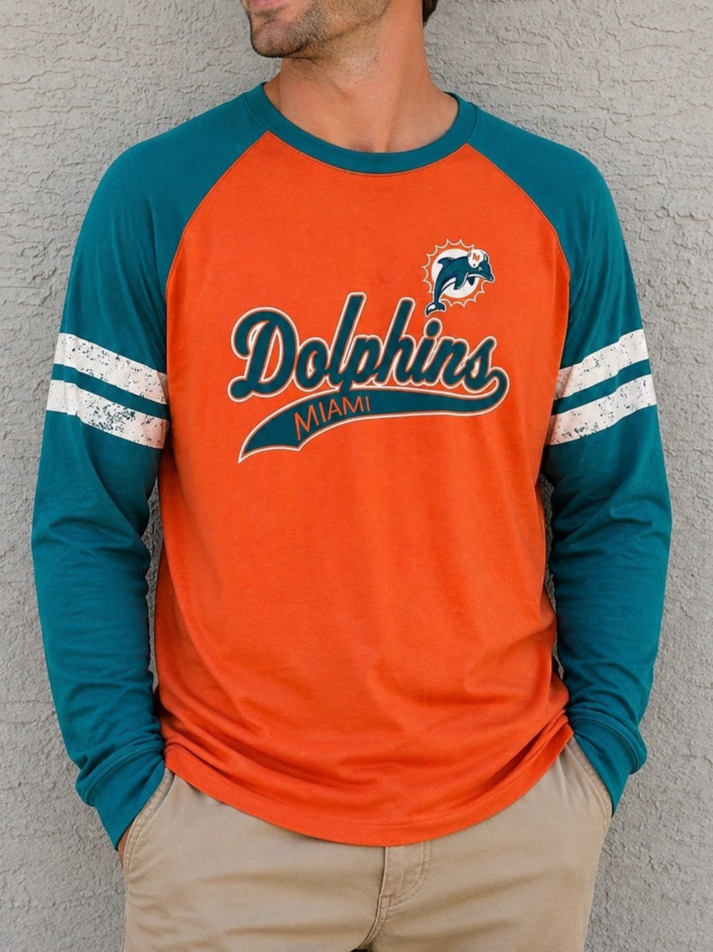 Starter Miami Dolphins Men's XL Raglan Long Sleeve T-Shirt NFL Team Logo